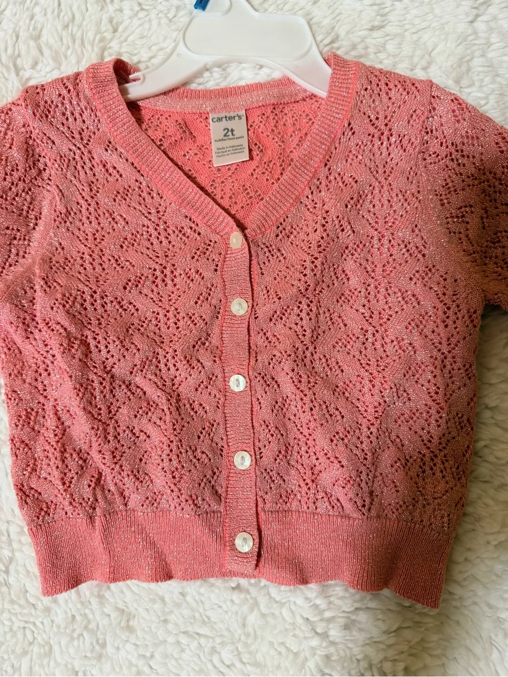 Carter's Pink Sparkle Knit Toddler Cardigan - 2T